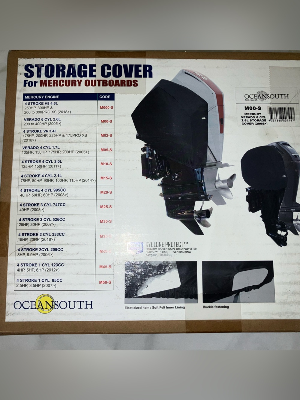 Oceansouth NIB Outboard Cover BOAT Mercury VERADO 6CYL 2.6L 200 TO 400HP (2005)